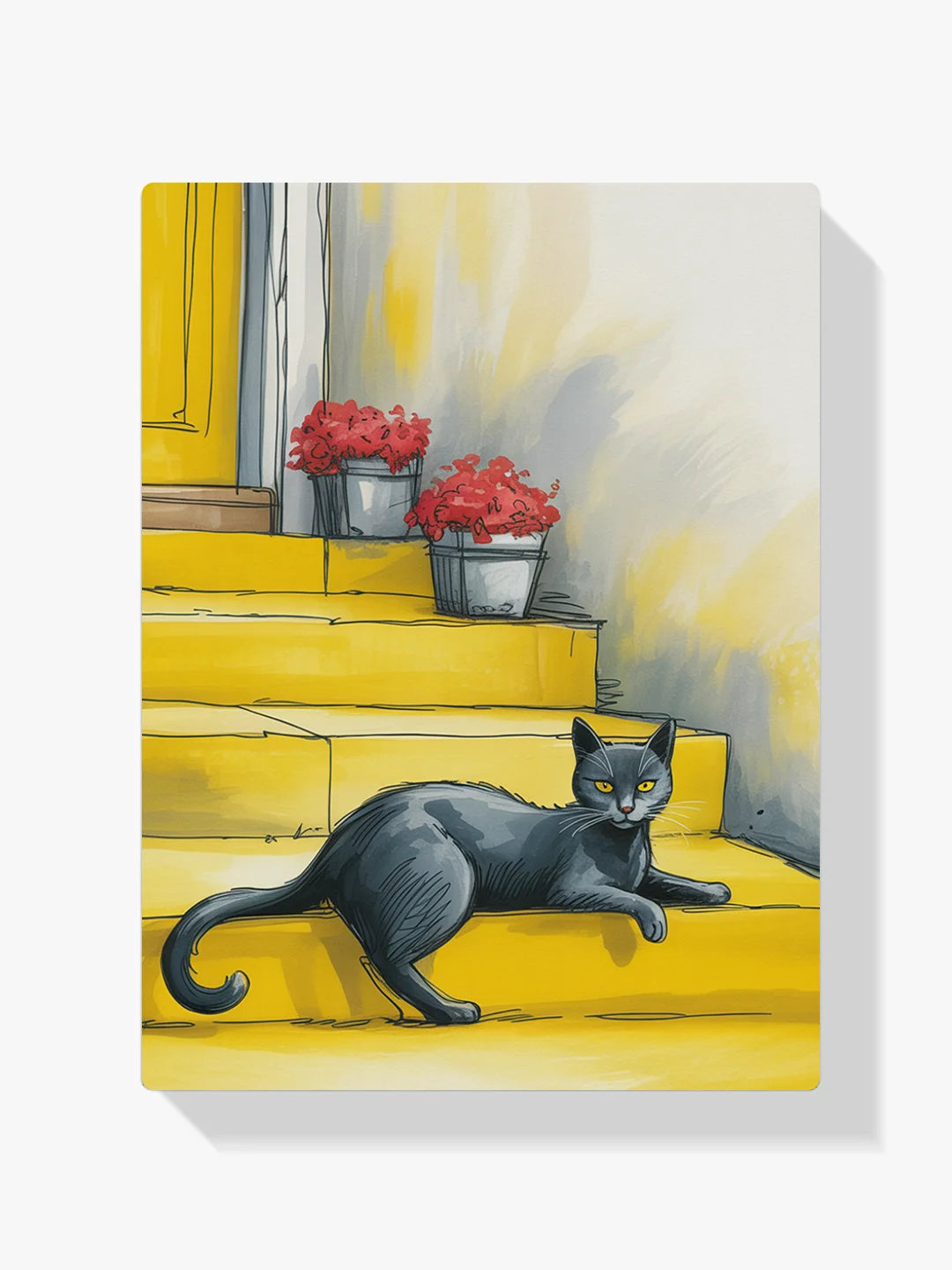 Malen nach Zahlen - Schwarze Katze auf der Treppe