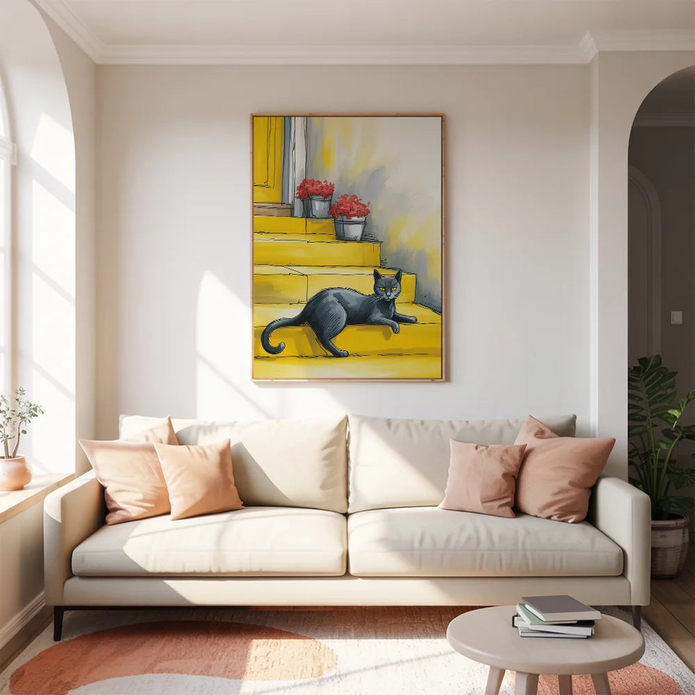 Malen nach Zahlen - Schwarze Katze auf der Treppe