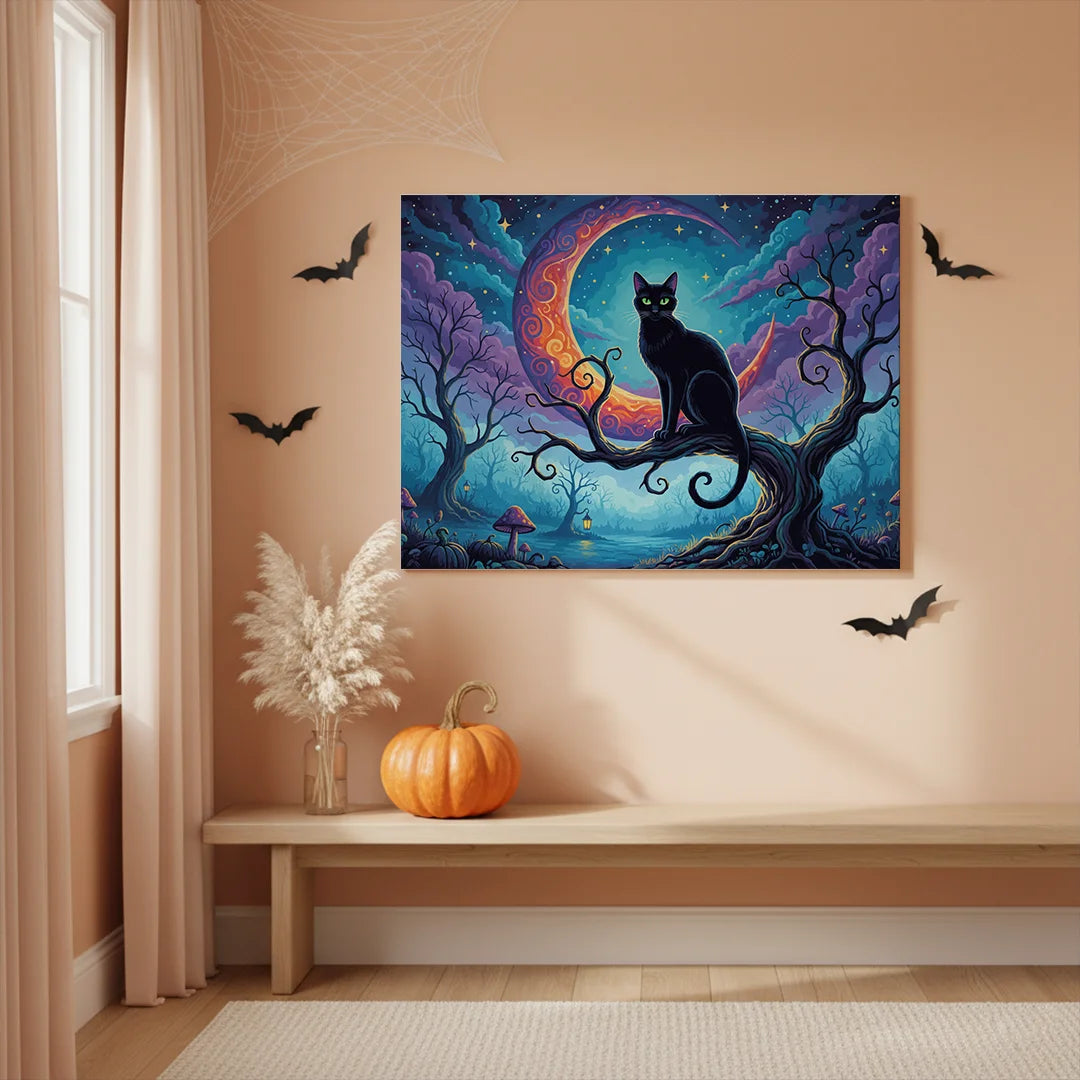 Malen nach Zahlen - Schwarze Katze im Mondlicht