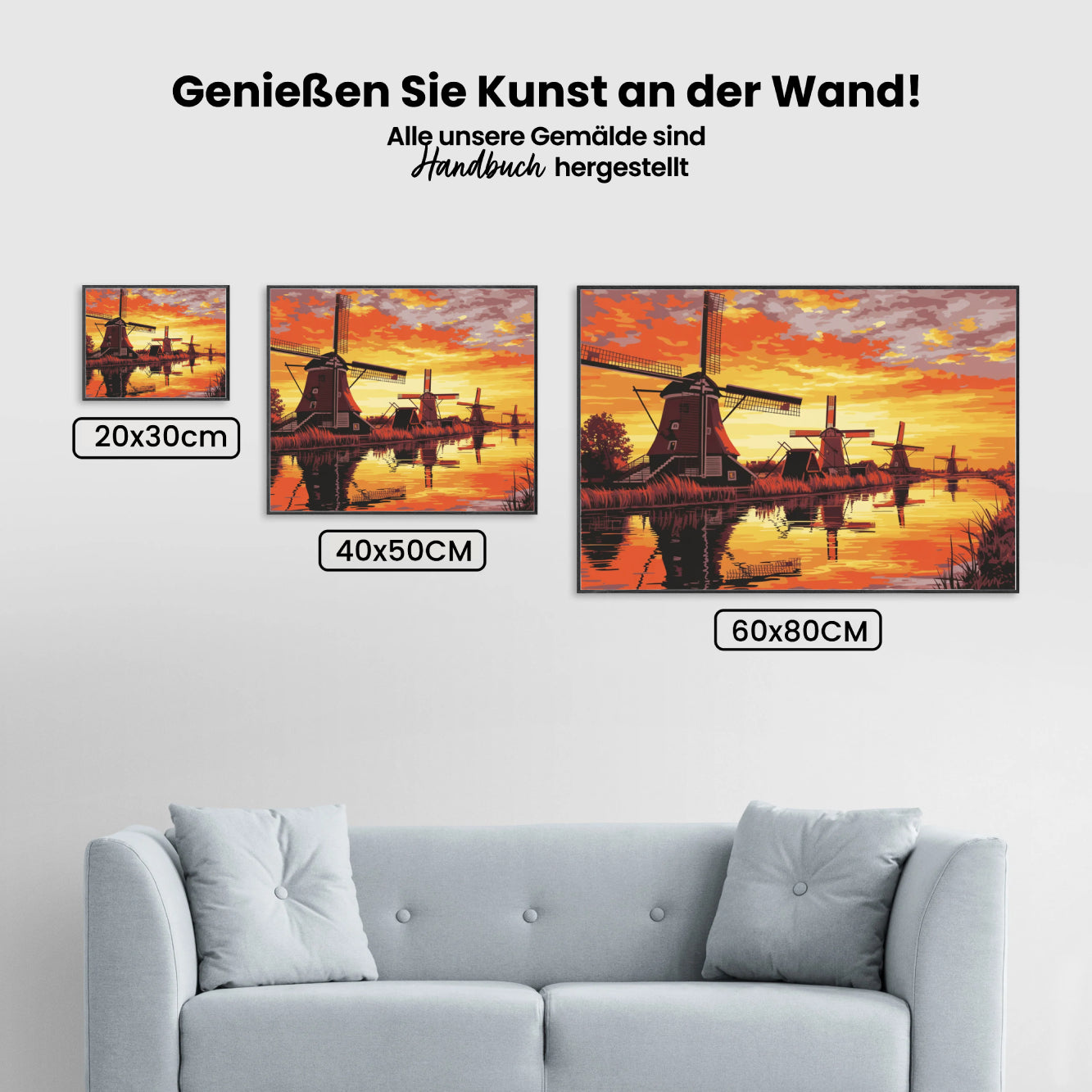 Malen nach Zahlen - Sonnenuntergang bei den Windmühlen von Kinderdijk