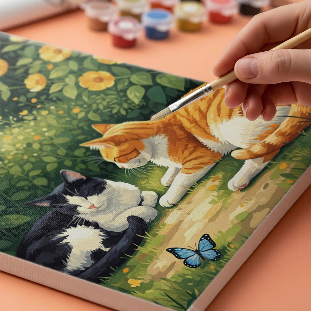 Malen nach Zahlen - Süße Katze auf einem Feld