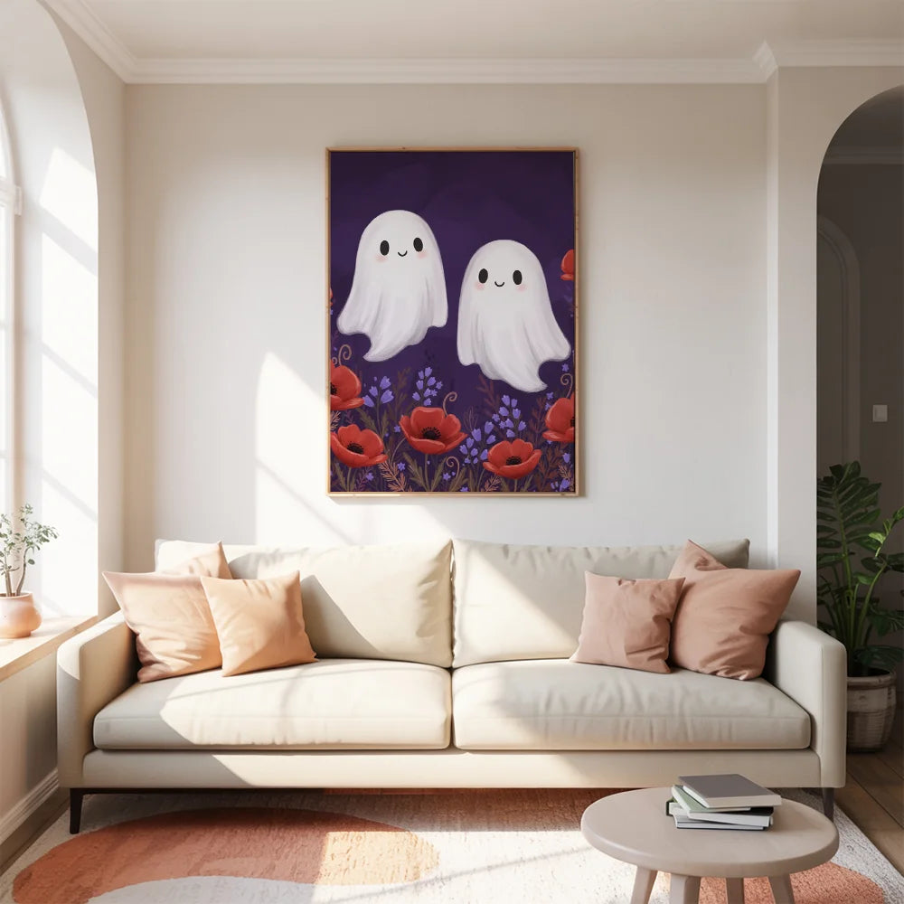 Malen nach Zahlen - Süßes Geisterpaar mit kleinen Blumen