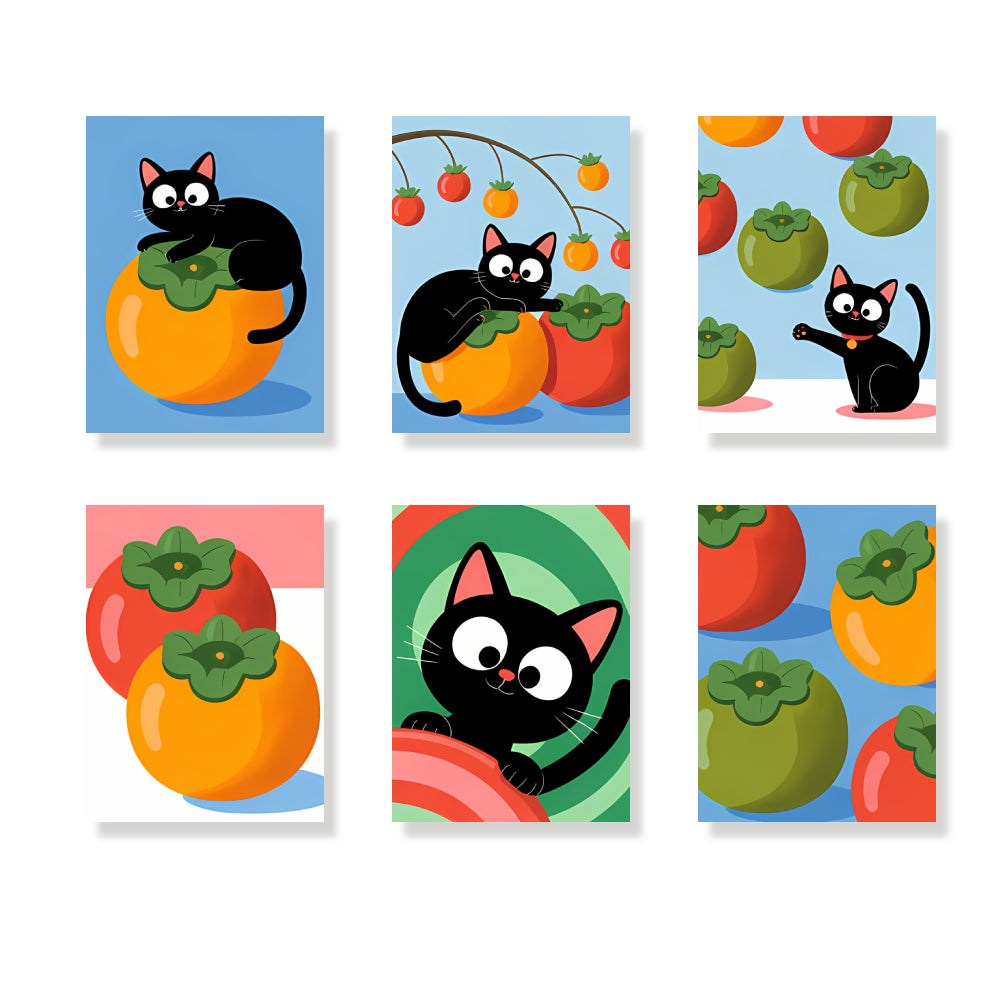 Malen nach Zahlen - 6 Mini-Gemälde | Schwarze Katze Kopfgeld-Set