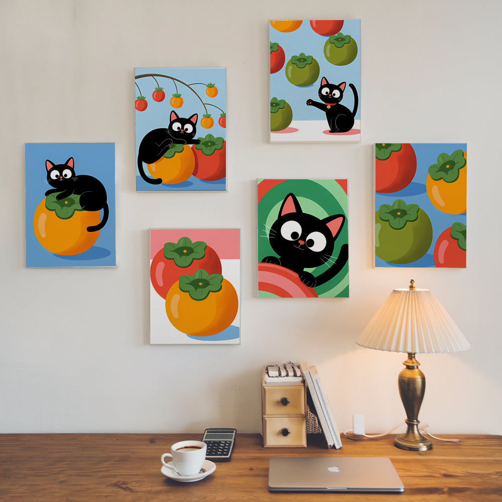Malen nach Zahlen - 6 Mini-Gemälde | Schwarze Katze Kopfgeld-Set