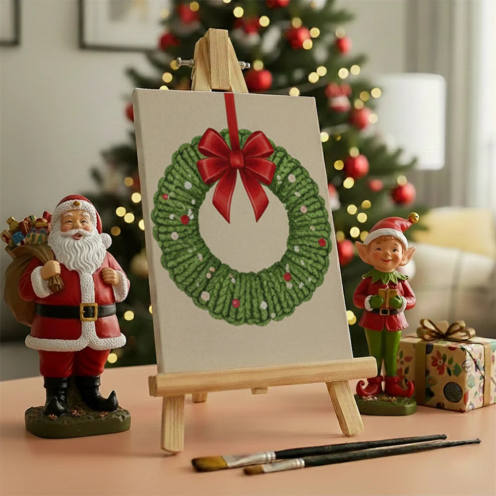 Malen nach Zahlen - 6 Mini-Gemälde | Mini-Kranz mit roter Schleife