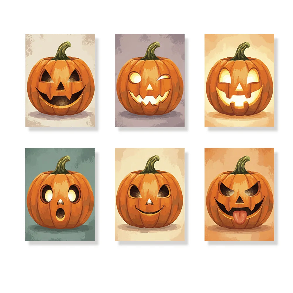 Malen nach Zahlen - 6 Mini-Gemälde | Mini-Kürbislaterne