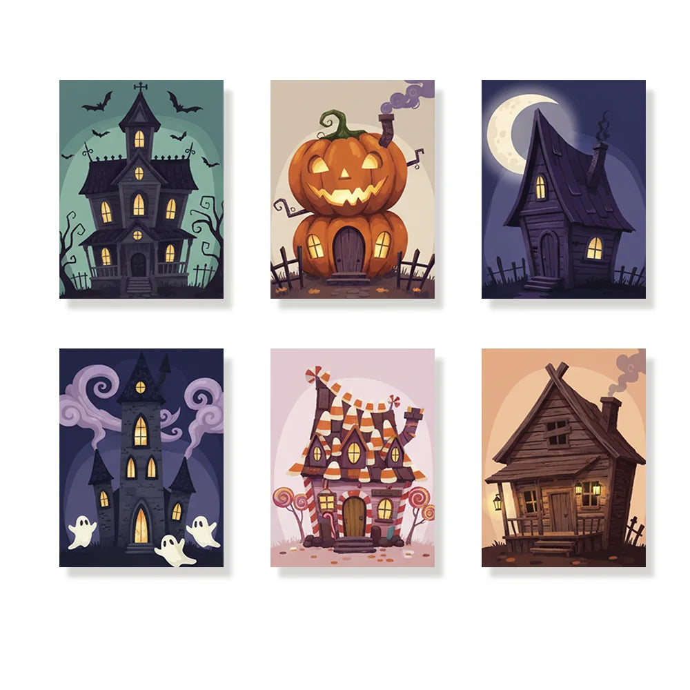 Malen nach Zahlen - 6 Mini-Gemälde | Mini-Spukhaus