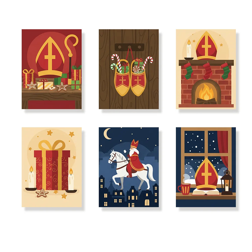 Malen nach Zahlen - 6 Mini-Gemälde | Nikolausmütze