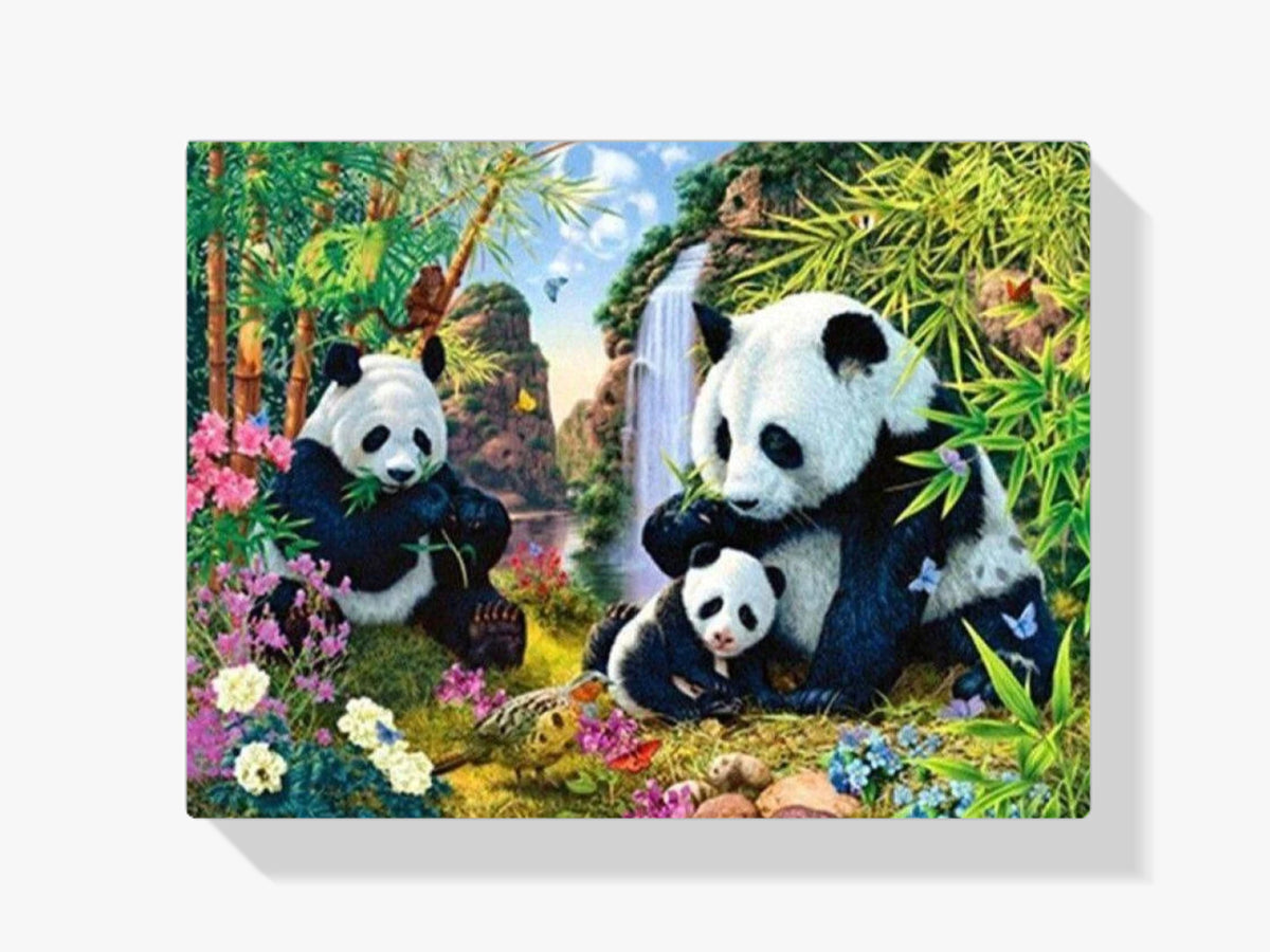 Pandas am Wasserfall - Malen nach Zahlen