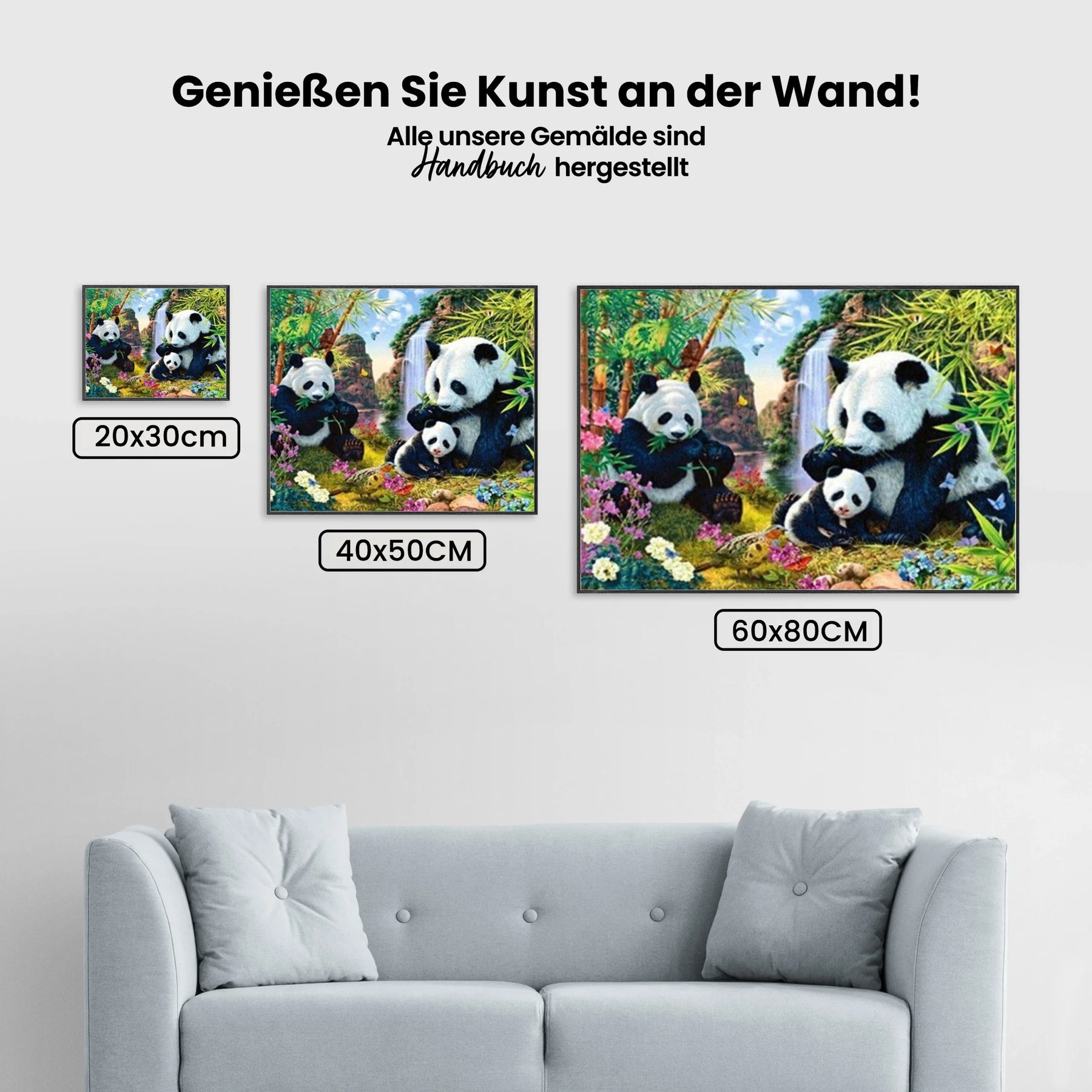 Pandas am Wasserfall - Malen nach Zahlen