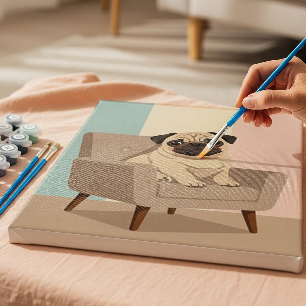 Malen nach Zahlen - 6 Mini-Gemälde | Retro-Hundstage