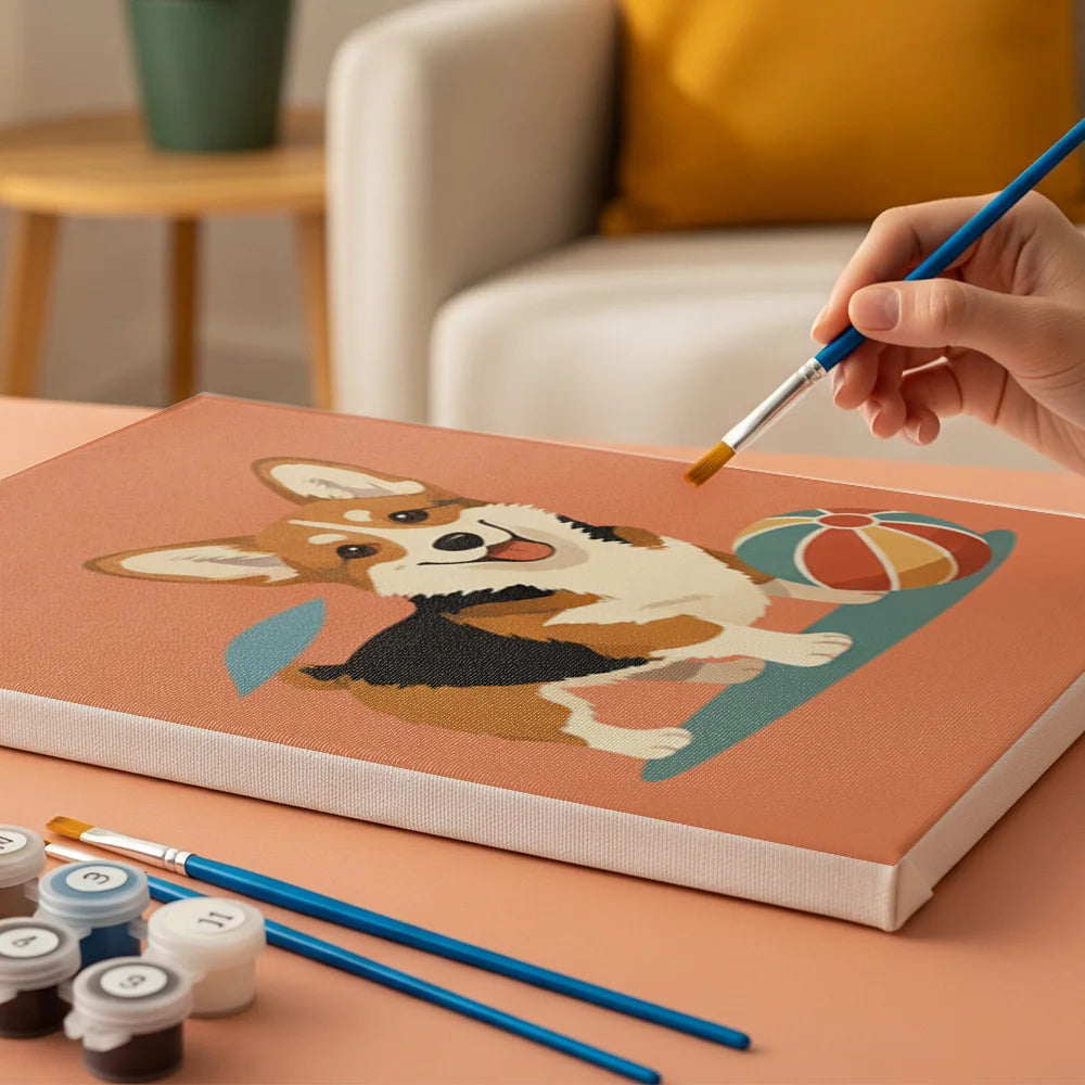 Malen nach Zahlen - 6 Mini-Gemälde | Retro-Hundstage