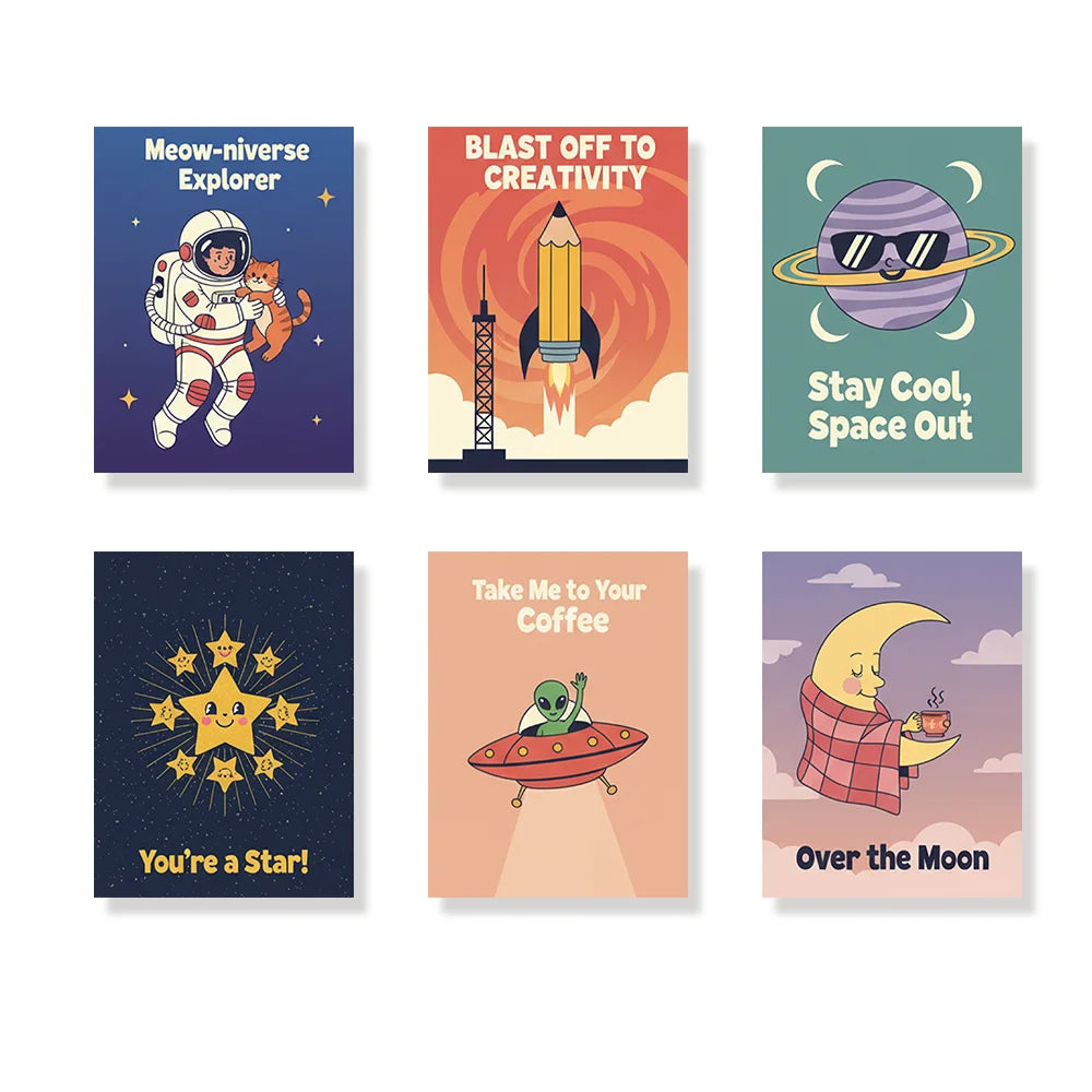 Malen nach Zahlen - 6 Mini-Gemälde | Skurrile Weltraumabenteuer