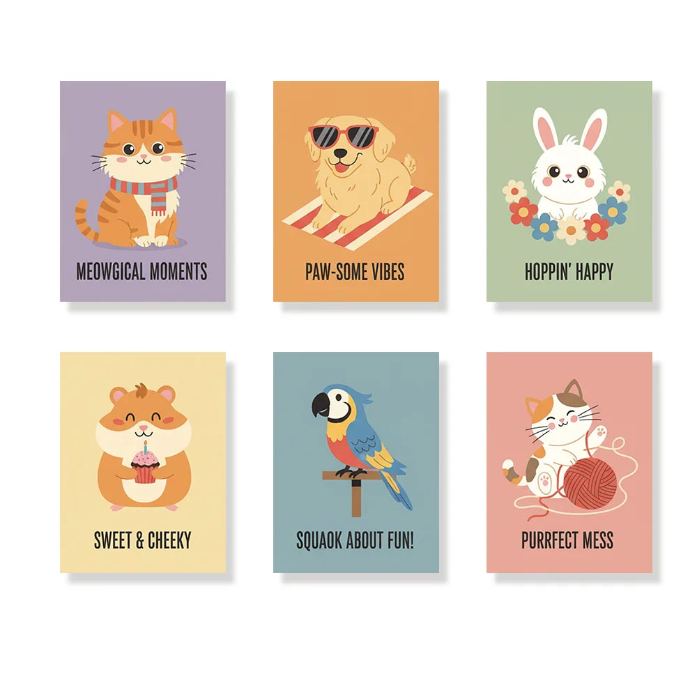 Malen nach Zahlen - 6 Mini-Gemälde | Skurriler Haustierclub