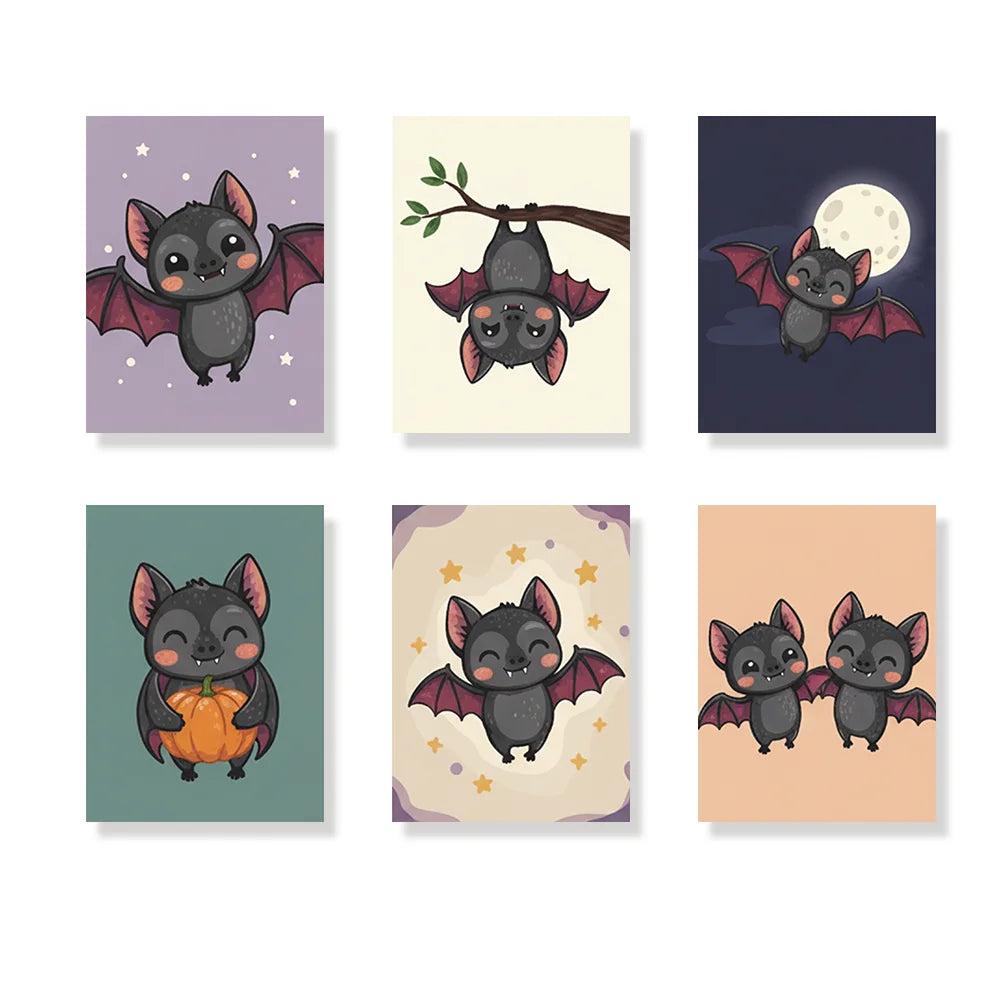Malen nach Zahlen - 6 Mini-Gemälde | Süße Vampirfledermaus