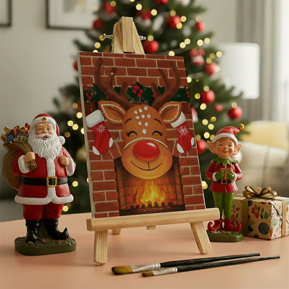 Malen nach Zahlen - 6 Mini-Gemälde | Süßes Rentiergesicht