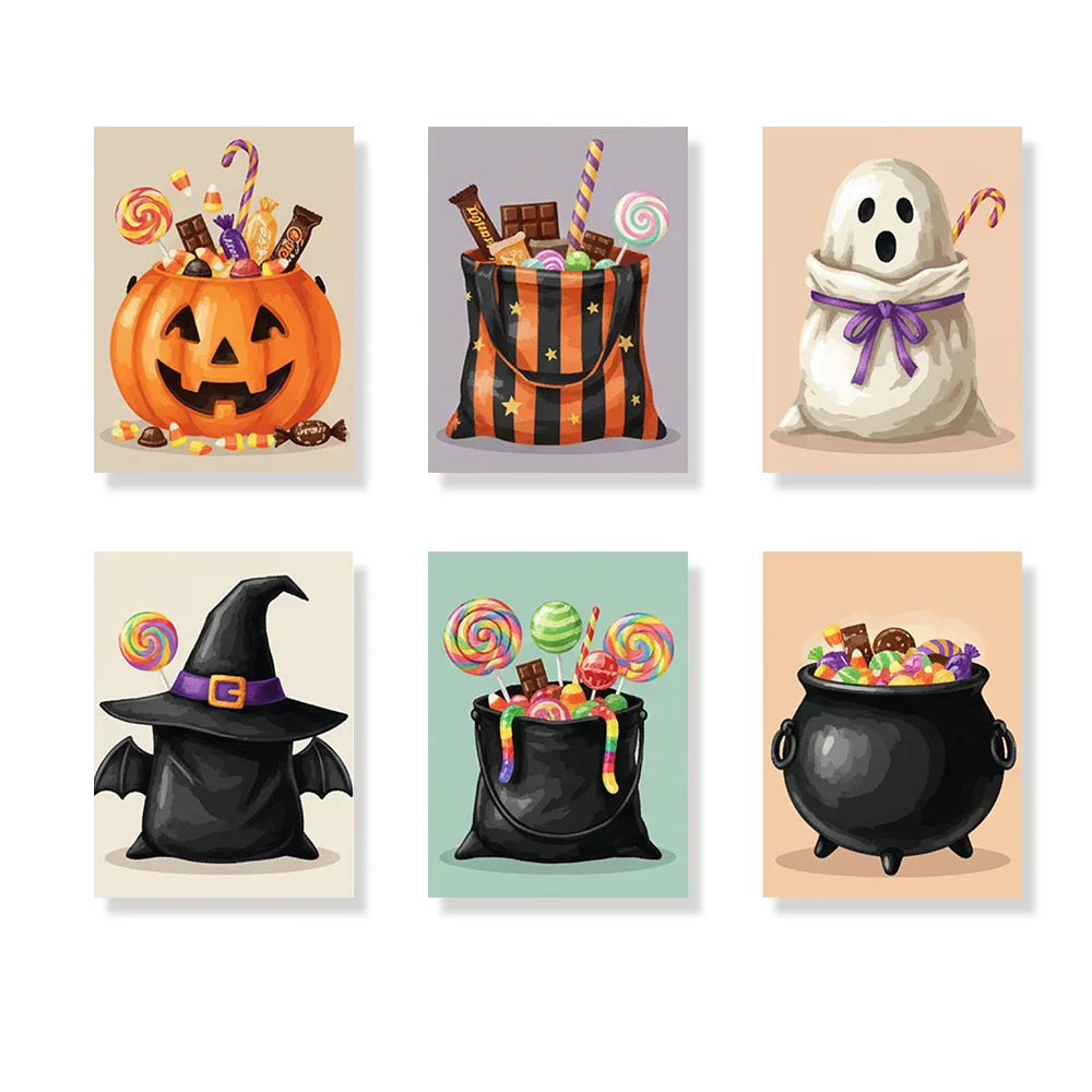 Malen nach Zahlen - 6 Mini-Gemälde | Süßes oder Saures-Süßigkeitentasche