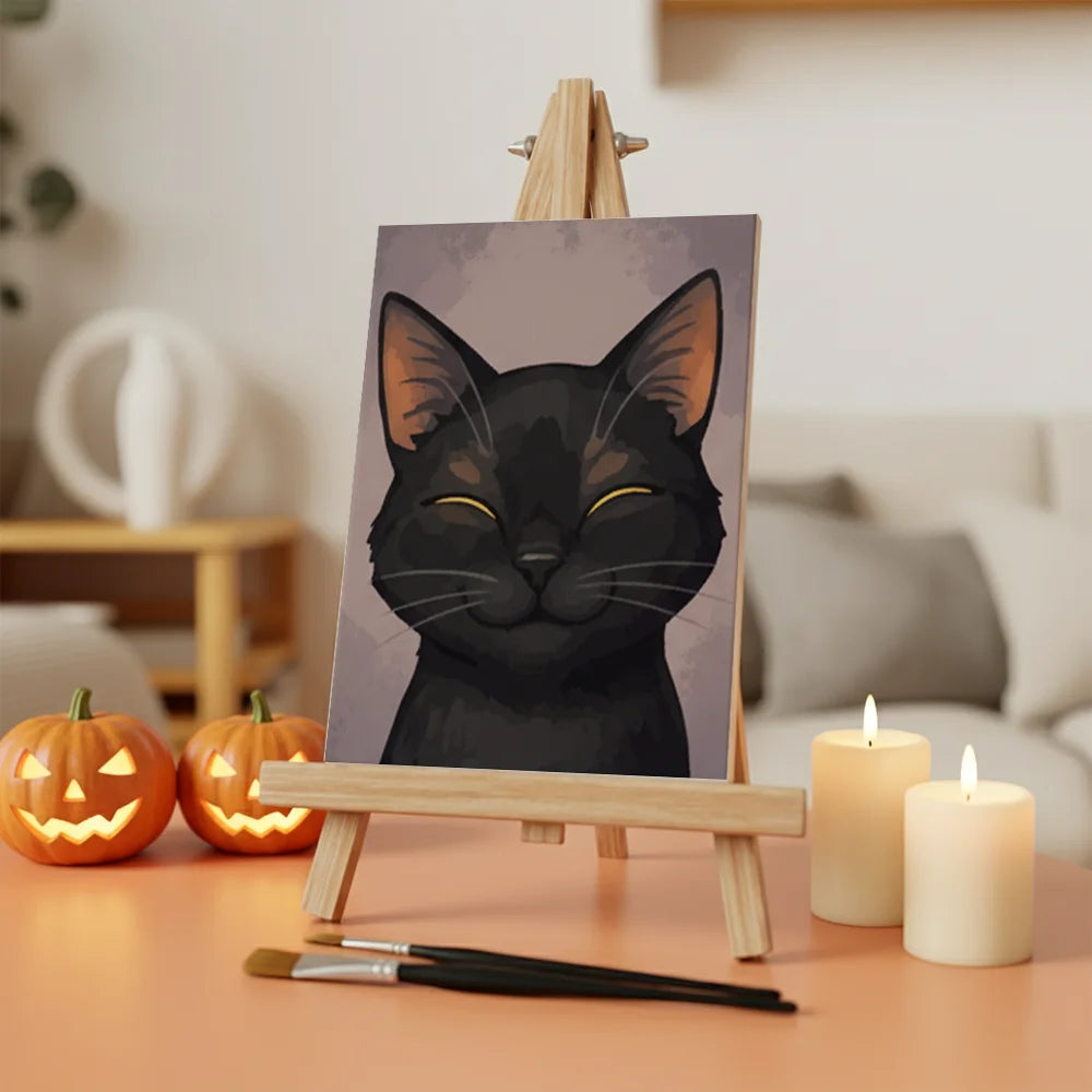 Malen nach Zahlen - 6 Mini-Gemälde | Süßes schwarzes Katzen-Gesicht