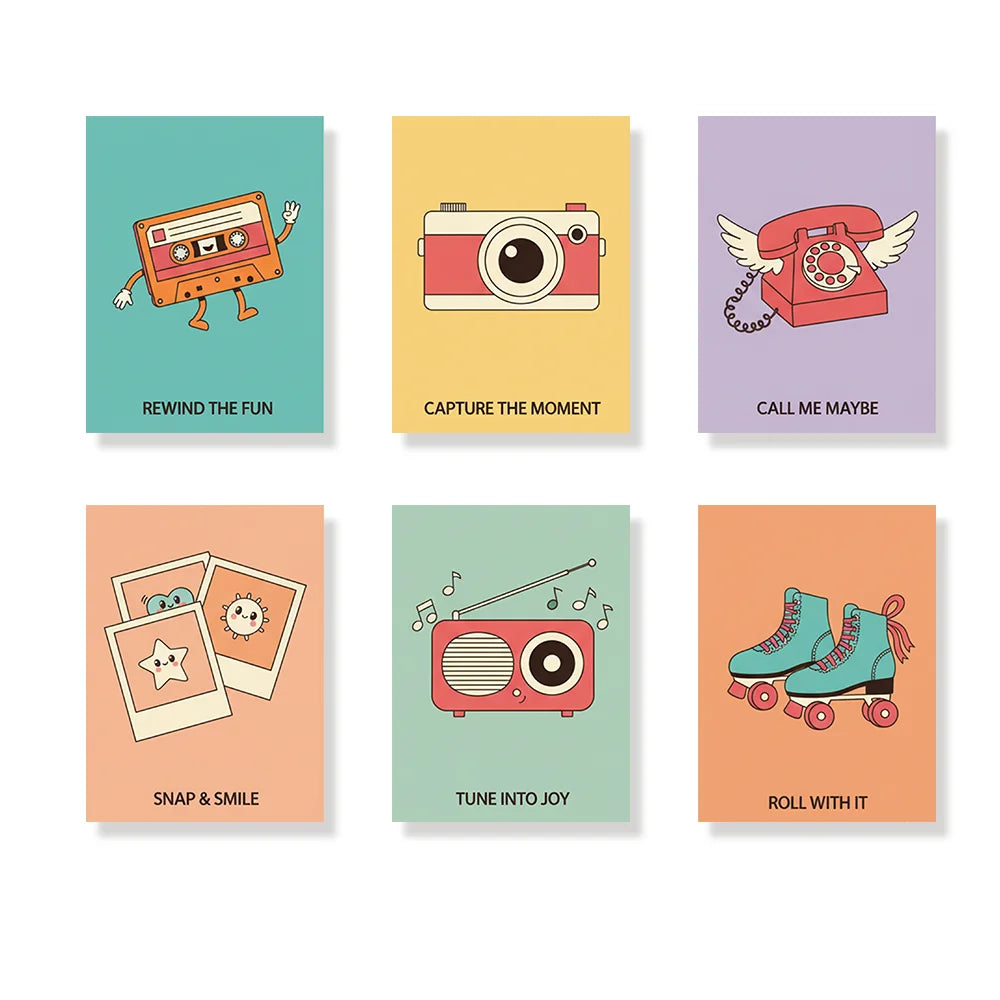 Malen nach Zahlen - 6 Mini-Gemälde | Verspielte Retro-Objekte