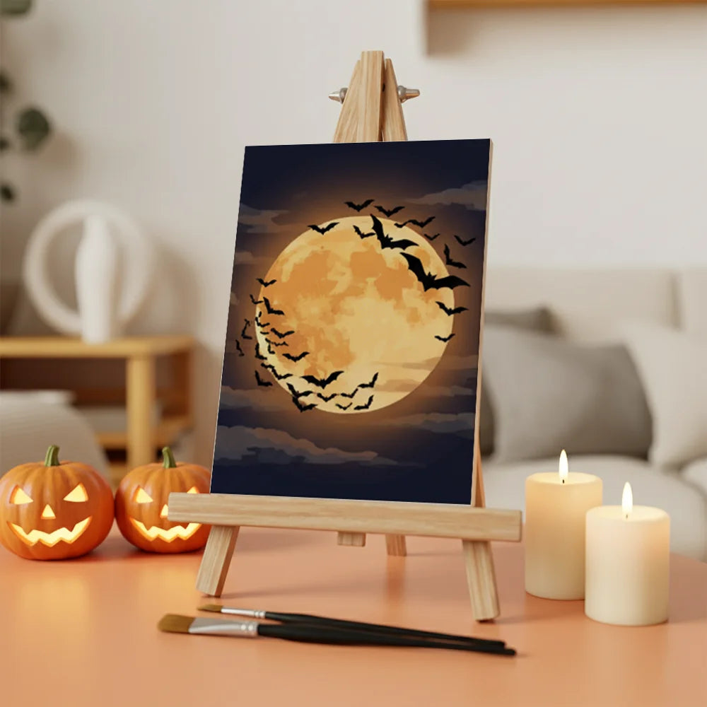 Malen nach Zahlen - 6 Mini-Gemälde | Vollmond mit Fledermäusen