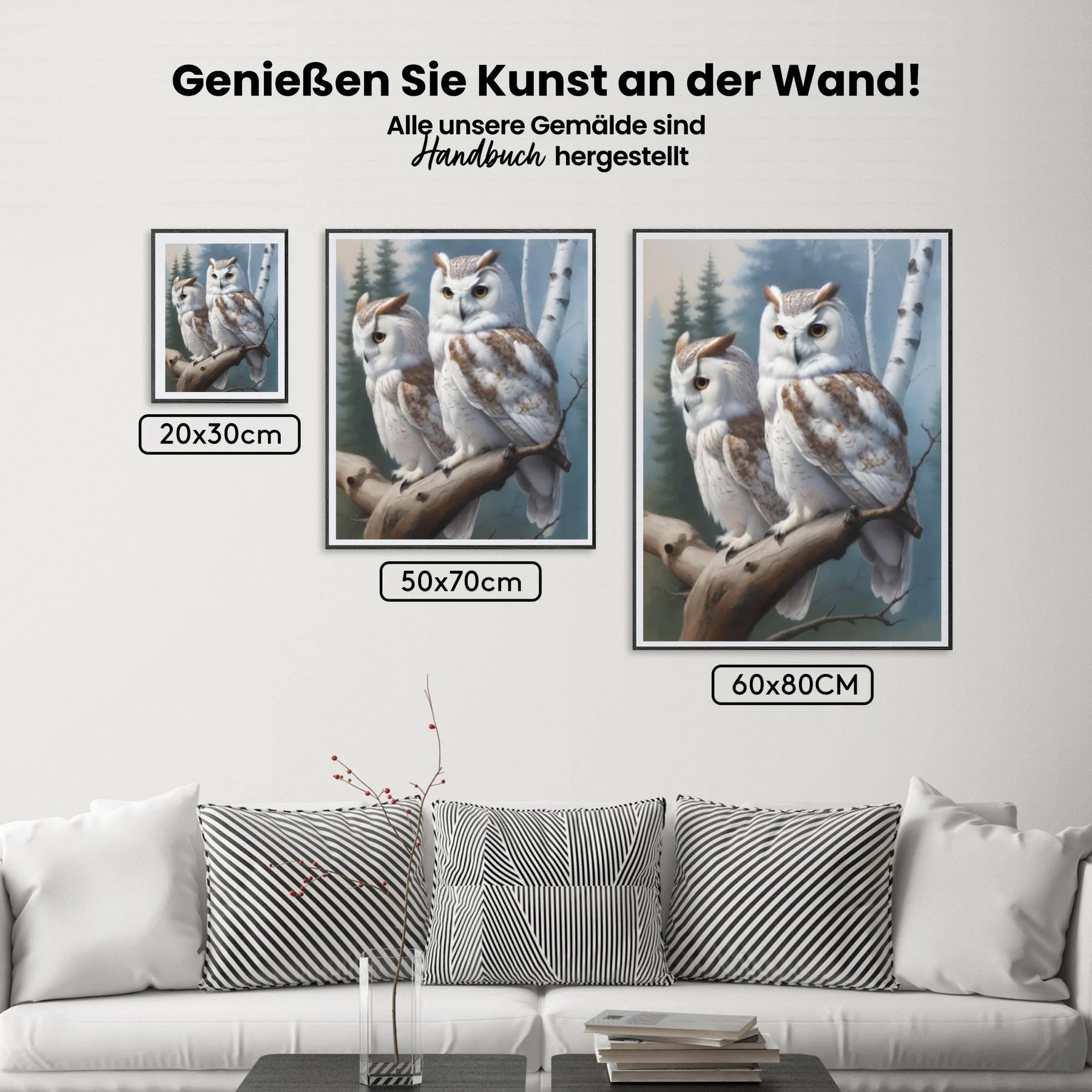 Zwei Eulen auf einem Ast - Malen nach Zahlen