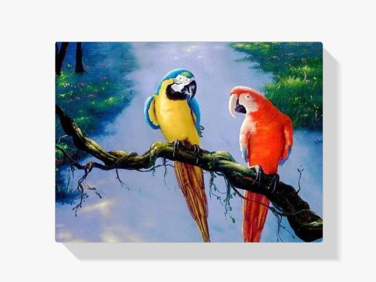 Zwei Papageien in einem Baum - Malen nach Zahlen