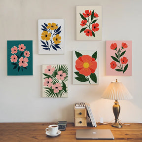 Malen nach Zahlen - 6 Mini-Gemälde | Auffällige Blumen