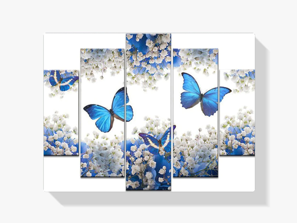 Blaue Schmetterlinge | 5 Teile - Malen nach Zahlen