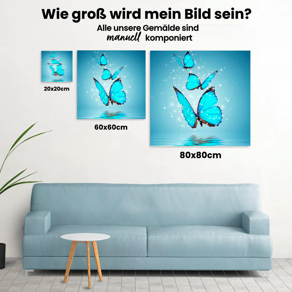 Blaue Schmetterlinge aus dem Wasser - Malen nach Zahlen