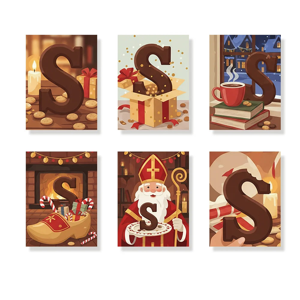 Malen nach Zahlen - 6 Mini-Gemälde | Buchstabe „S“ Schokolade