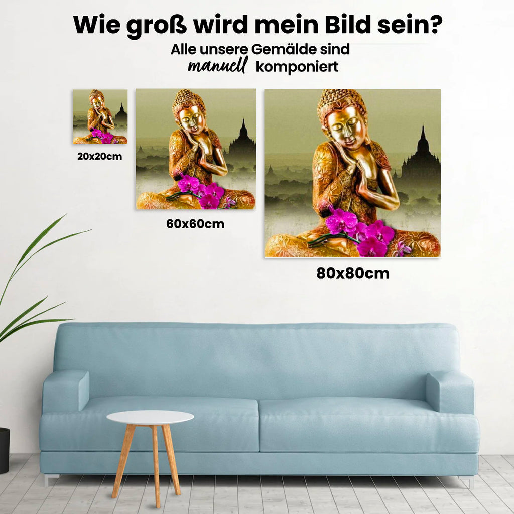 Buddha mit violetten Blumen - Malen nach Zahlen