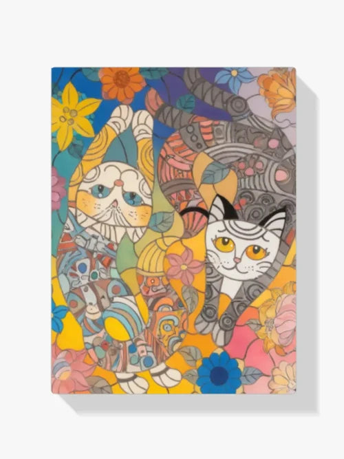 Malen nach Zahlen – Bunte Katzen in einer floralen Fantasie