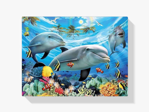Delfine mit Fischen - Malen nach Zahlen