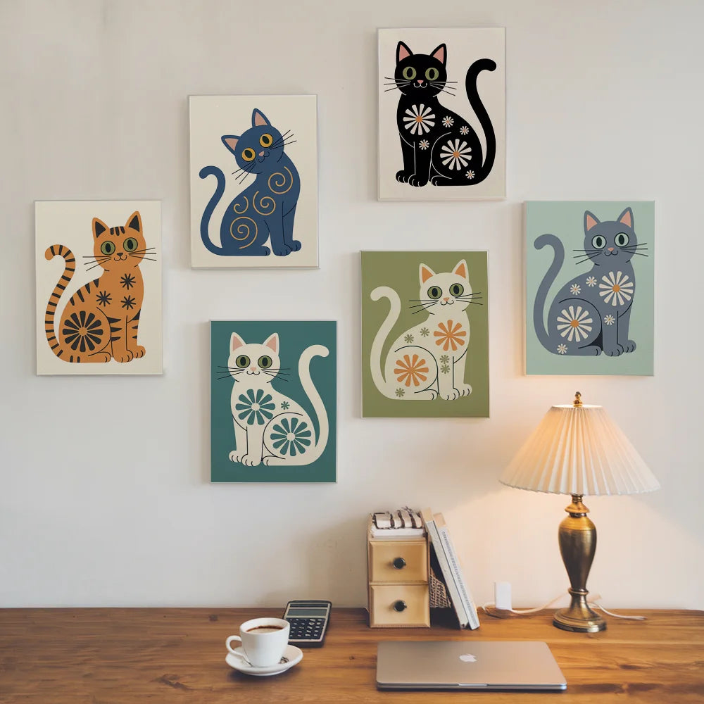 Malen nach Zahlen - 6 Mini-Gemälde | Die Mod-Katzen-Kollektion
