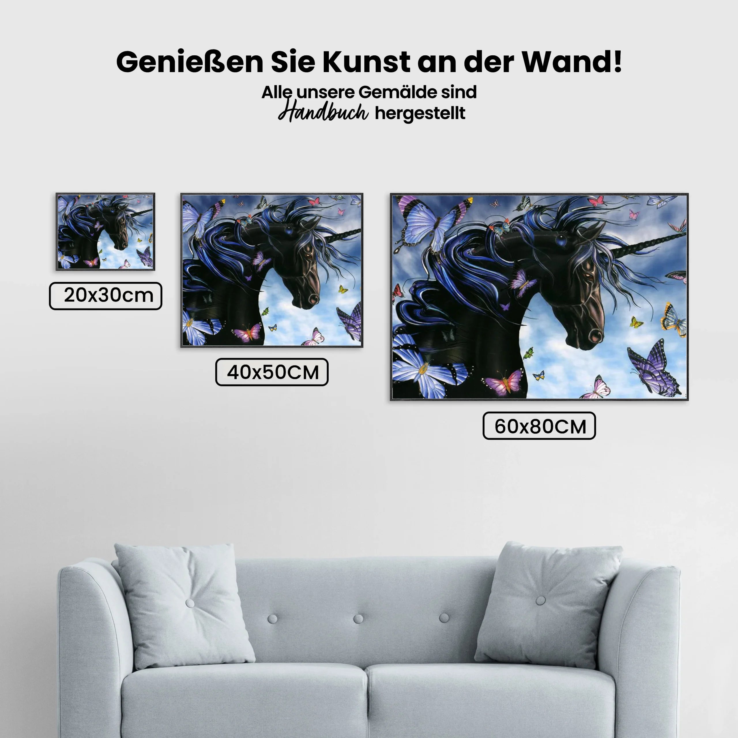 Einhorn - Schmetterlinge - Malen nach Zahlen