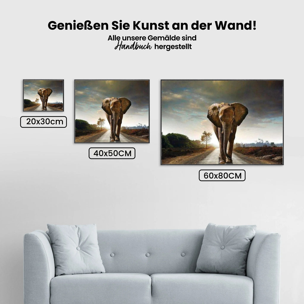 Elefant auf der Straße - Malen nach Zahlen