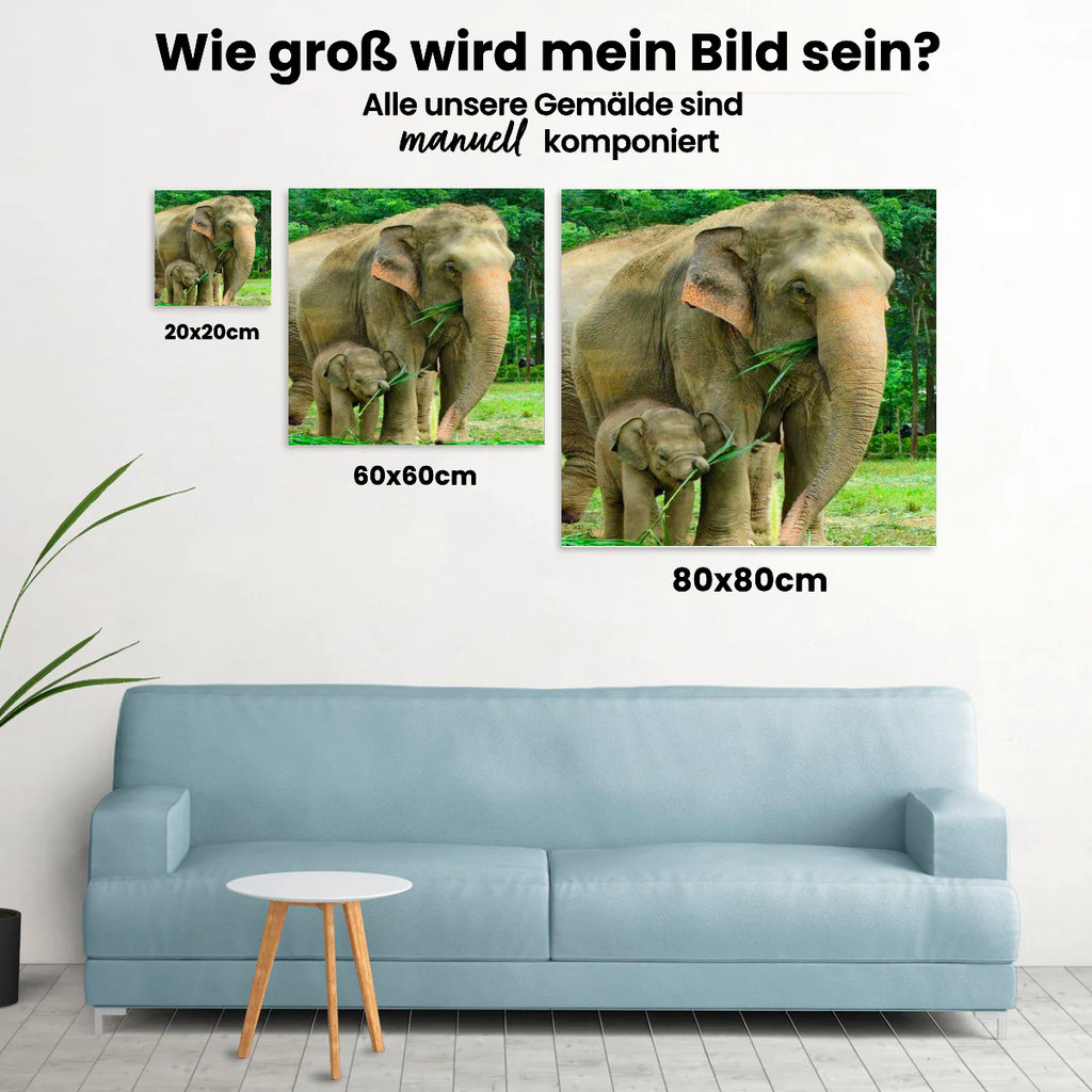 Elefantenmutter mit ihrem Kleinen - Malen nach Zahlen