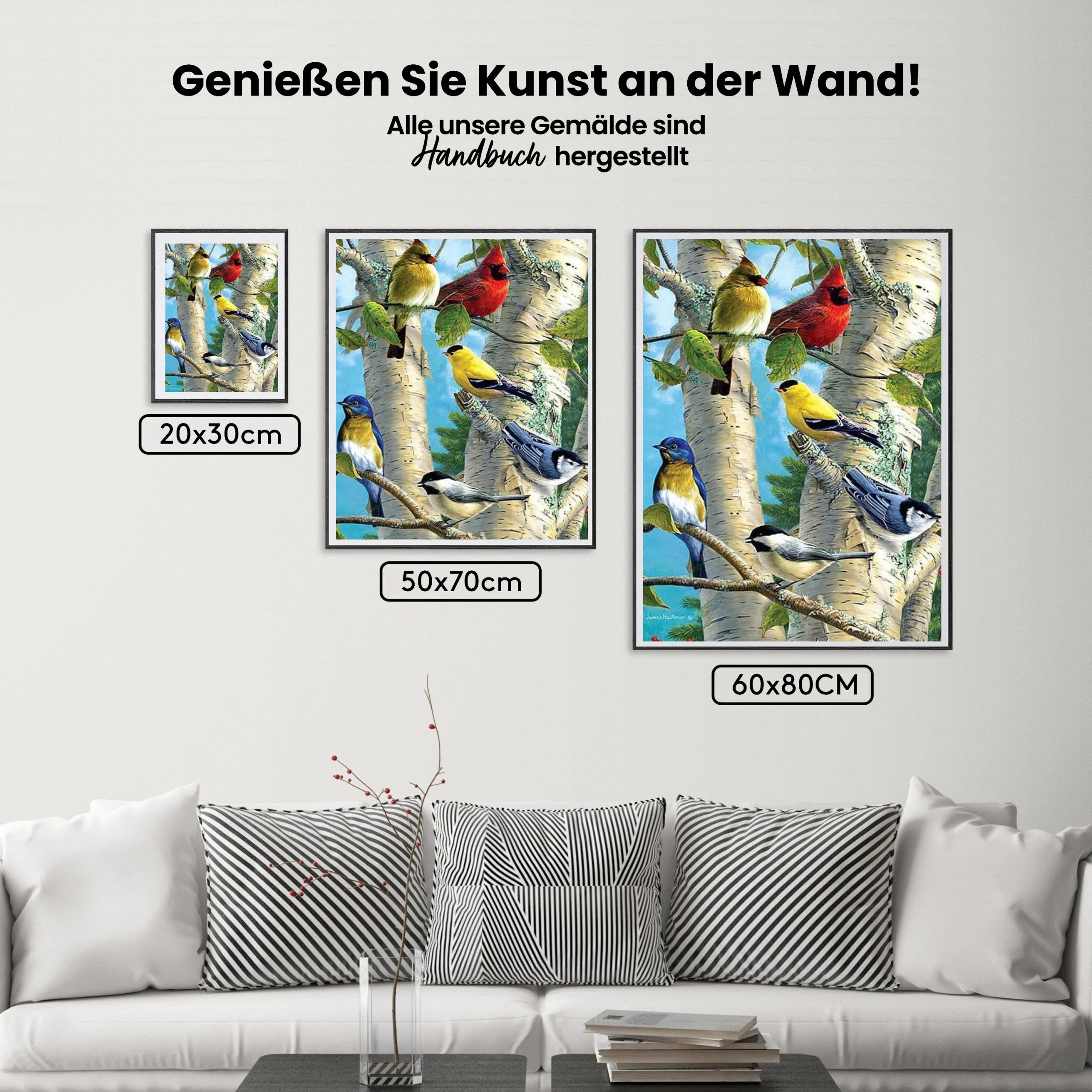 Farbige Vögel im Baum - Malen nach Zahlen