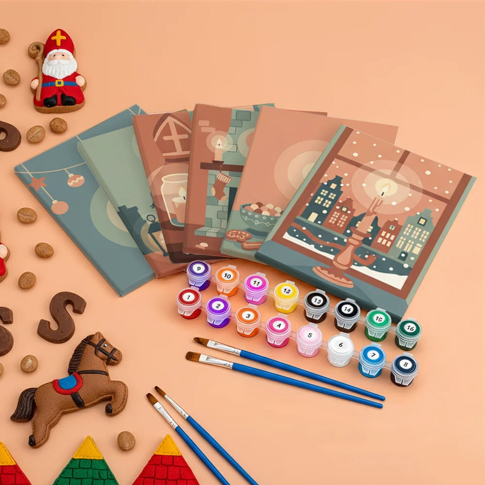 Malen nach Zahlen - 6 Mini-Gemälde | Festliche Kerze