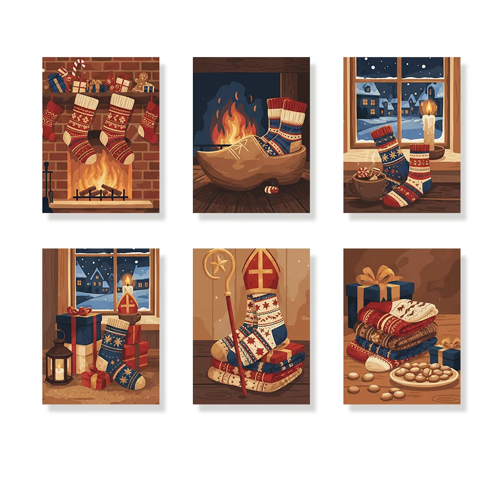 Malen nach Zahlen - 6 Mini-Gemälde | Gemütliche Socken