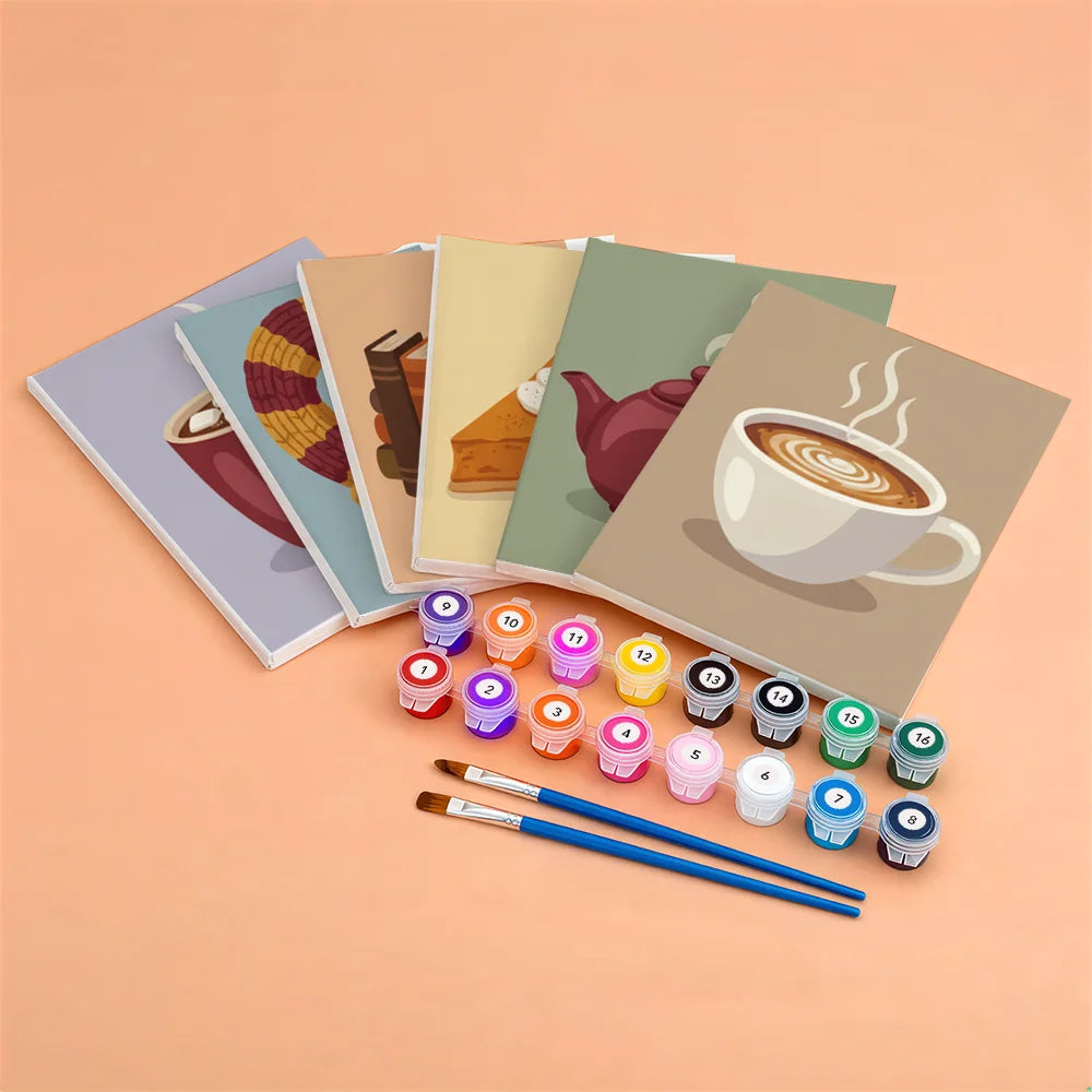 Malen nach Zahlen - 6 Mini-Gemälde | Gemütliche Tasse