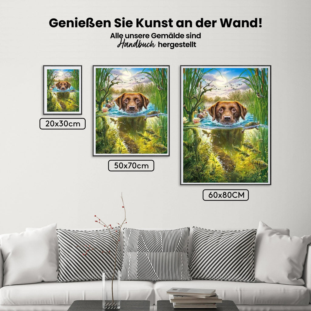 Hund fröhlich durchs Wasser - Malen nach Zahlen