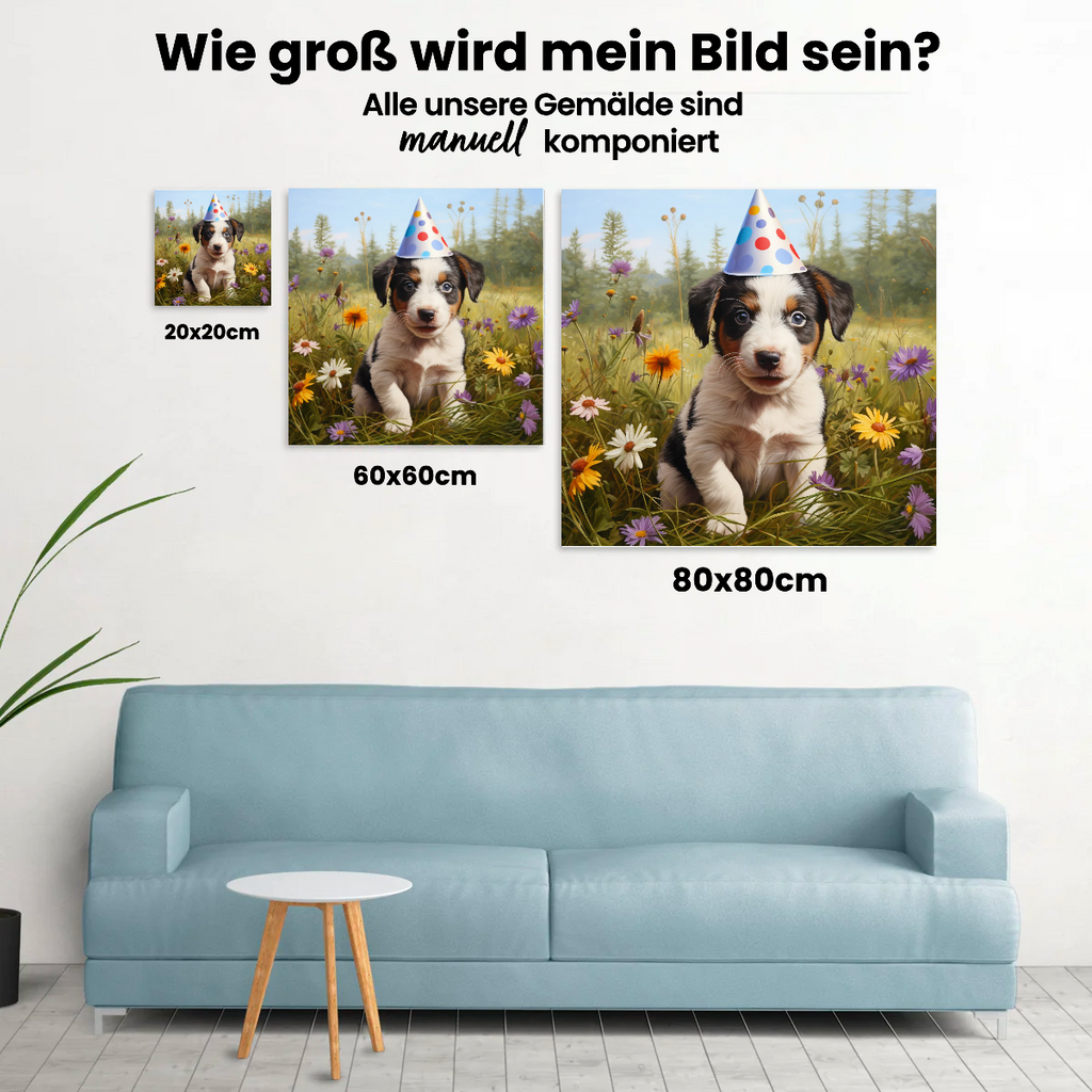 Hund mit Geburtstagshut - Malen nach Zahlen