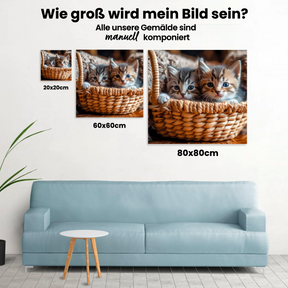 Kätzchen im Korb - Malen nach Zahlen