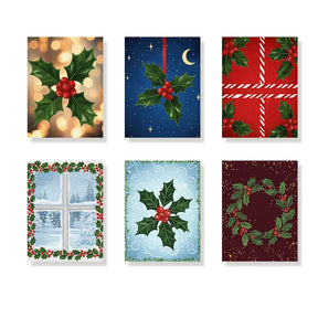 Malen nach Zahlen - 6 Mini-Gemälde | Kleine Stechpalmenblätter und Beeren