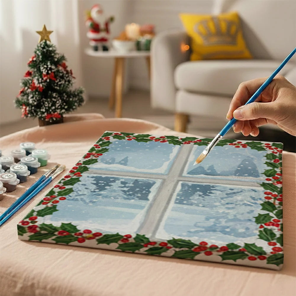 Malen nach Zahlen - 6 Mini-Gemälde | Kleine Stechpalmenblätter und Beeren