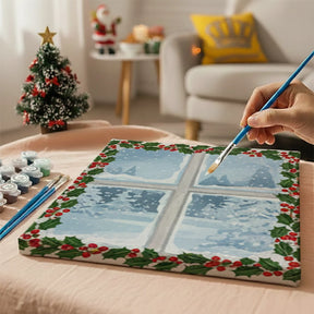 Malen nach Zahlen - 6 Mini-Gemälde | Kleine Stechpalmenblätter und Beeren