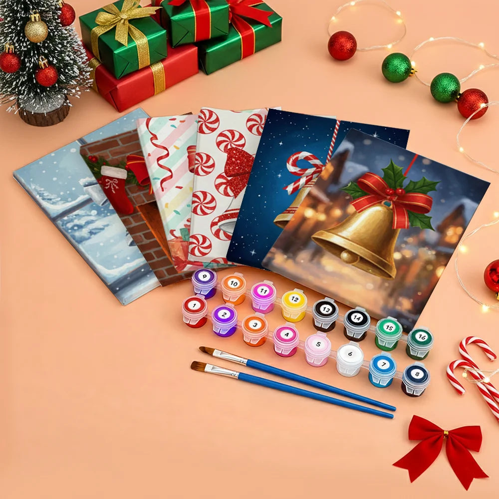 Malen nach Zahlen - 6 Mini-Gemälde | Kleine Weihnachtsglocke