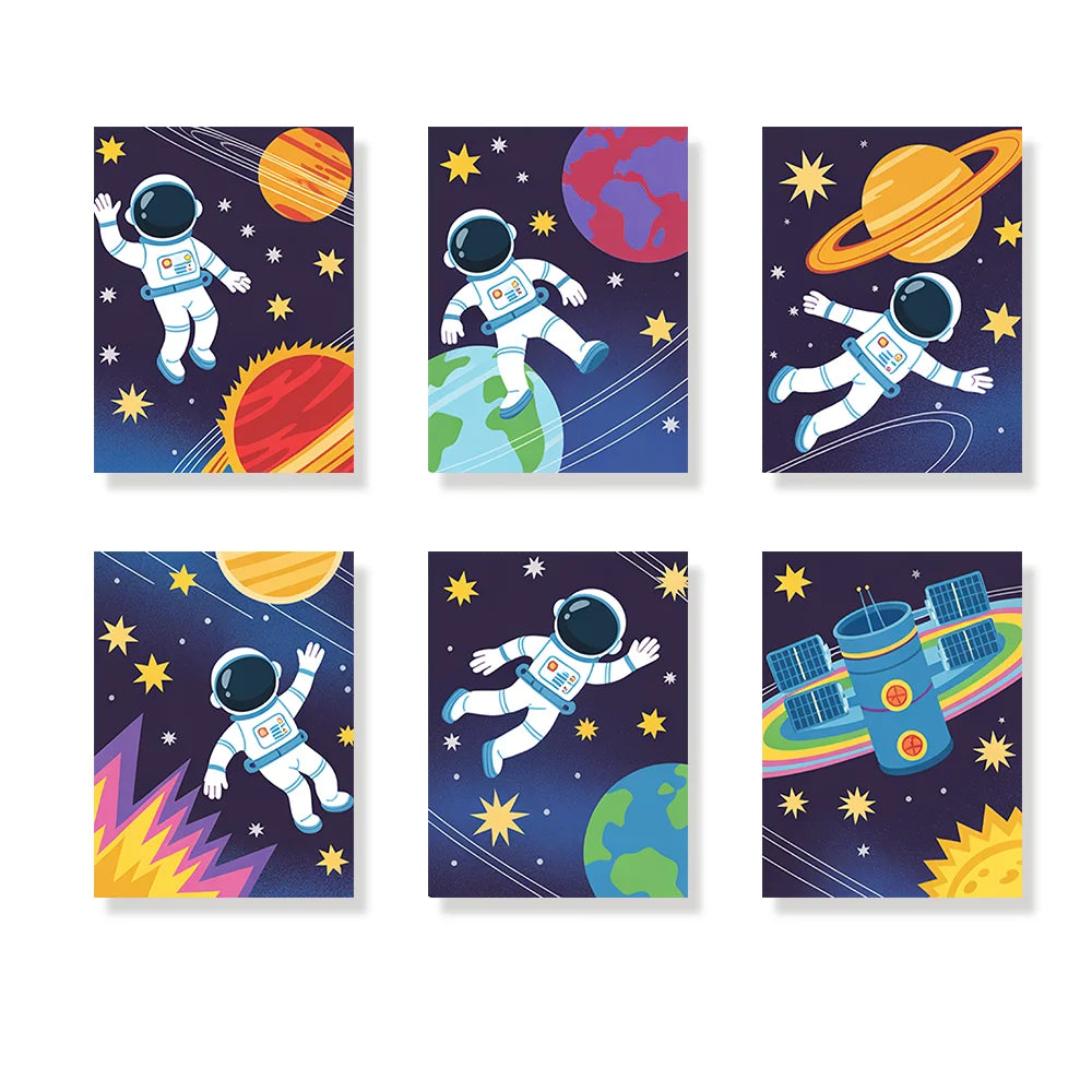 Malen nach Zahlen - 6 Mini-Gemälde | Kleine Astronauten