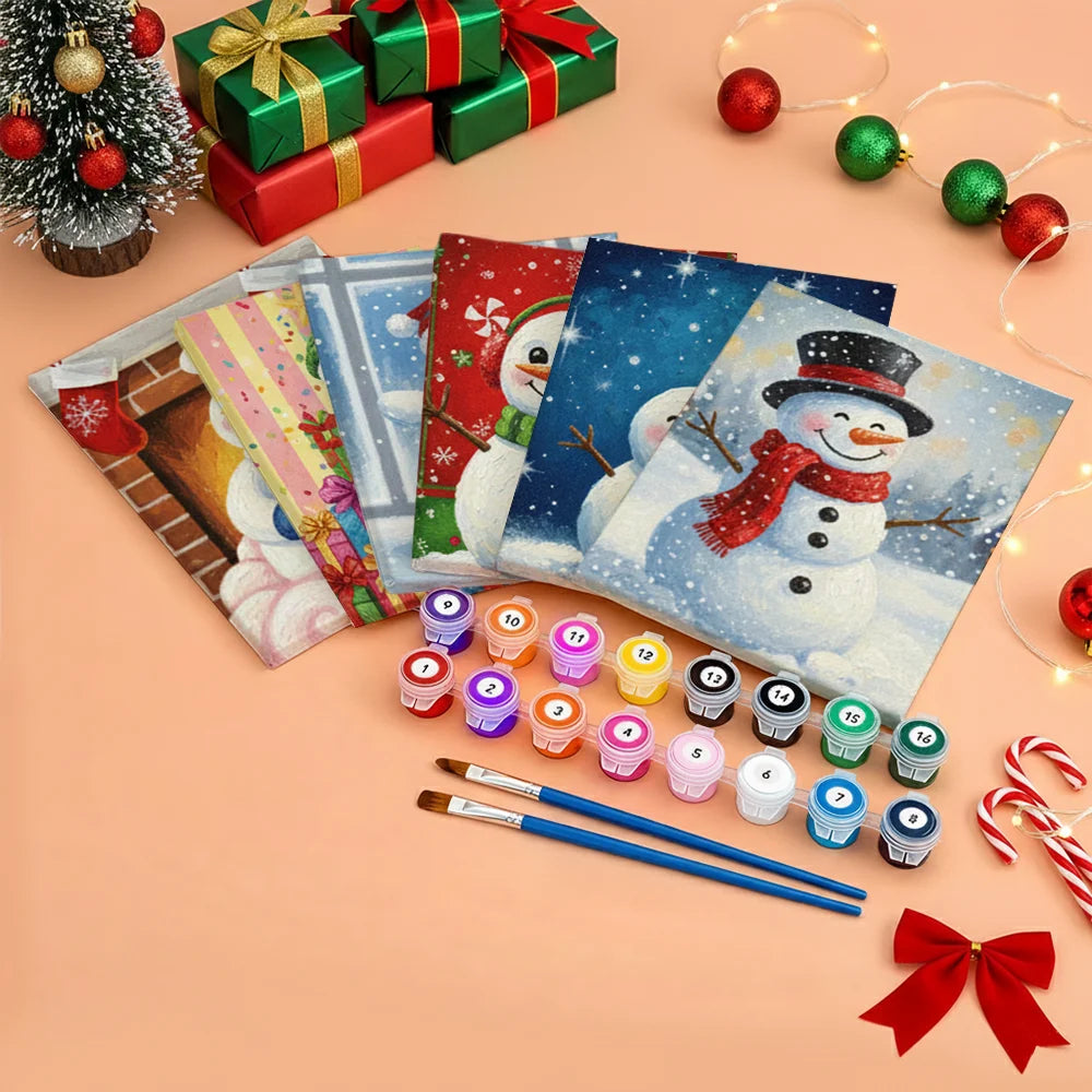 Malen nach Zahlen - 6 Mini-Gemälde | Kleiner Schneemann lächelt